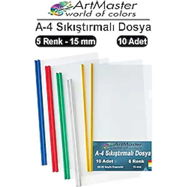 A-4 Sıkıştırmalı Yandan Sürgülü Dosya 5 Renk 10 Lu 1 Paket Artmaster A4 Sıkıştırmalı Dosya 1 Paket Renkli Okul Ofis Büro