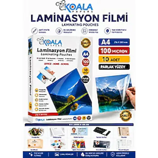 A4 100 Mikron 10 Adet Laminasyon Filmi Öğretmen Çalışma Kağıdı Koruma