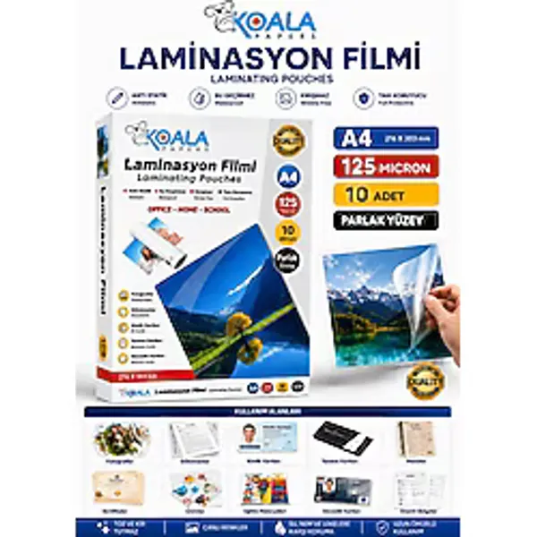A4 125 Mikron 10 Adet Laminasyon Filmi Öğretmen Çalışma Kağıdı Koruma