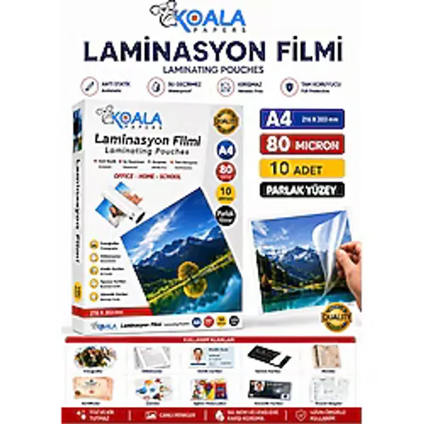 A4 80 Mikron 10 Adet Laminasyon Filmi Öğretmen Çalışma Kağıdı Koruma