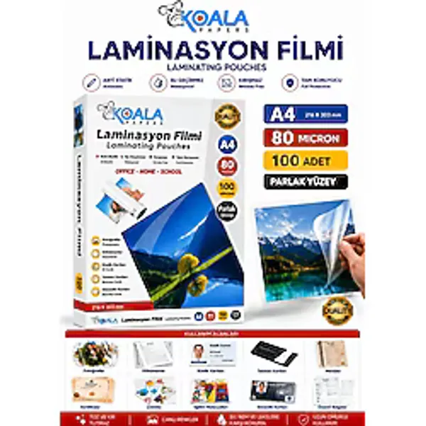 A4 80 Mikron 100 Adet Laminasyon Filmi Öğretmen Çalışma Kağıdı Koruma