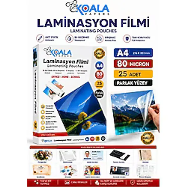 A4 80 Mikron 25 Adet Laminasyon Filmi Öğretmen Çalışma Kağıdı Koruma