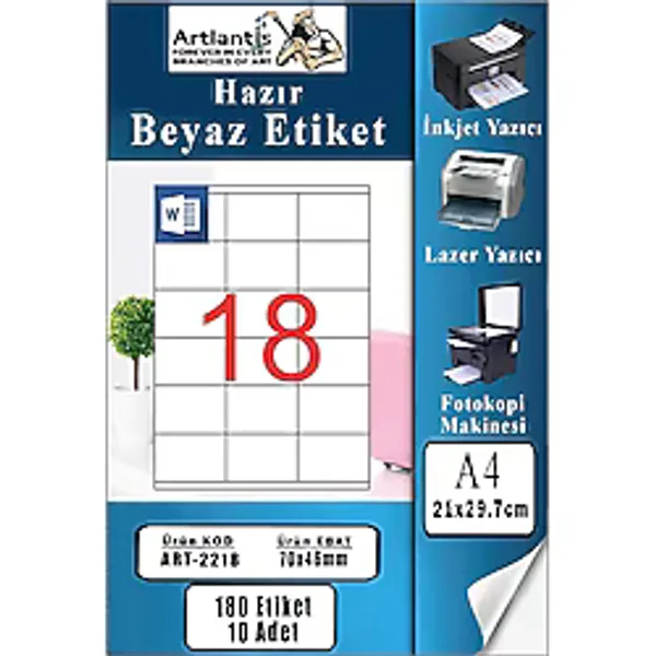 A4 Hazır Etiket 70X46 mm 10 Sayfa 1 Paket 18 Li Kendinden Yapışkanlı Fotokopi Lazer Inkjet Kağıdı Yazıcılar İçin Uyumlu