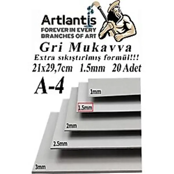 A4 Mukavva Gri 1.5 mm 20 Adet 1 Paket 21x29,7 cm A-4 Mukavva 1,5 mm Kalınlığında A-4 Mukavva