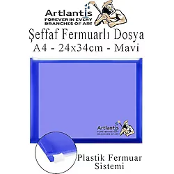 A4 Şeffaf Fermuarlı Dosya Mavi 1 Adet Pvc Fermuarlı Evrak Dosyası 24X34CM Çıtçıtlı Belge Evrak Dosyası Ofis Büro Okul - Standart - 24x34 cm