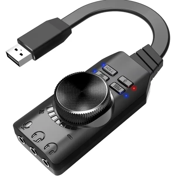 A4677 USB 2.0 Ses Kartı 7.1 Kanallı PC ve Laptop İçin Pubg Oyun Harici Ses Kartı 3.5mm-Kulaklıkla Tak ve Çalıştır Mikrofon Jakları Ses Kontrolü Mikrofon Oyunları Ses Efekti Yükseltme Adaptörü