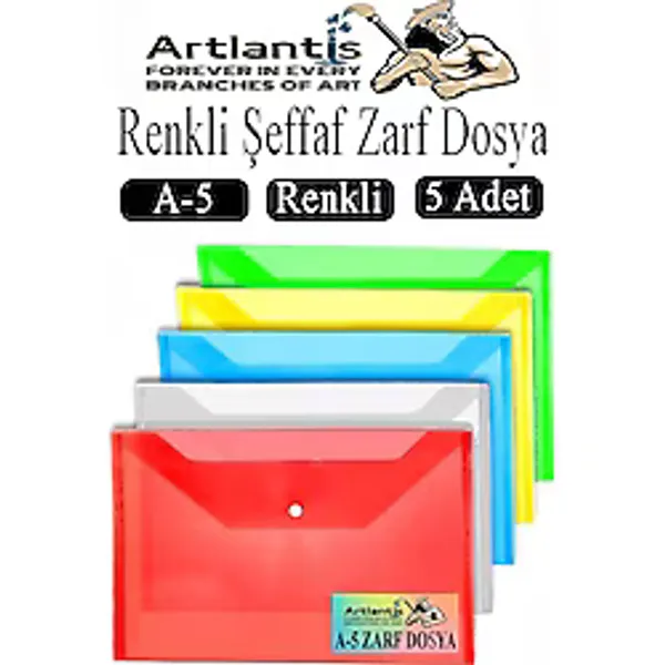 A5 Çıtçıtlı Dosya Şeffaf Renkli Zarf Dosya 5 Renk 17X22 Cm Çıt Çıtlı Dosya Su Geçirmez 50 Yaprak Kapasiteli