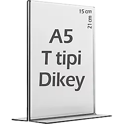 A5 T-Tipi Dikey Şeffaf Pleksi Mika Föylük Menü Broşürlük Etiketlik