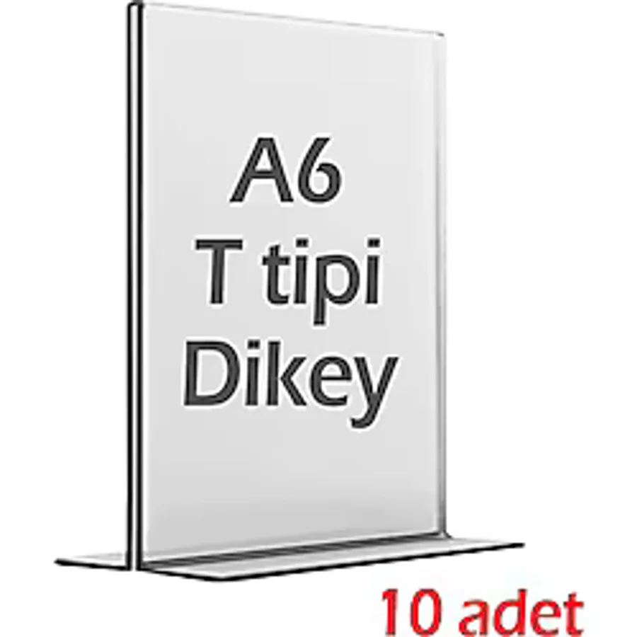 A6 T-Tipi Dikey Şeffaf Pleksi Mika Föylük Menü Broşürlük Etiketlik (10 Adet)