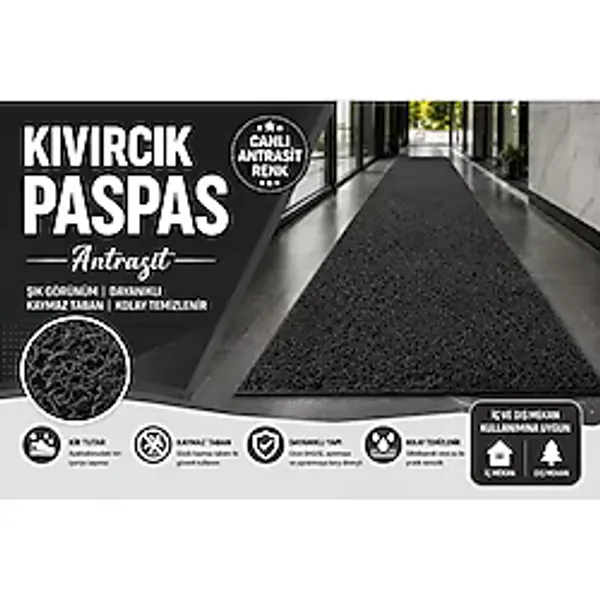 Aatolia Kıvırcık Paspas 14 Mm Turkuaz Kaymaz Taban İç Dış Mekan Kapı Önü Dayanıklı Zemin Paspası