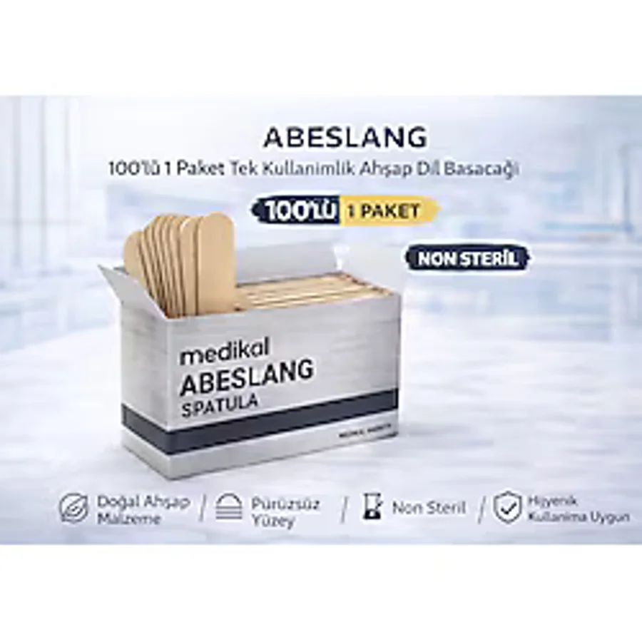 Abeslang 100'LÜ 1 Paket Tek Kullanımlık Ahşap Dil Basacağı Medikal Spatula