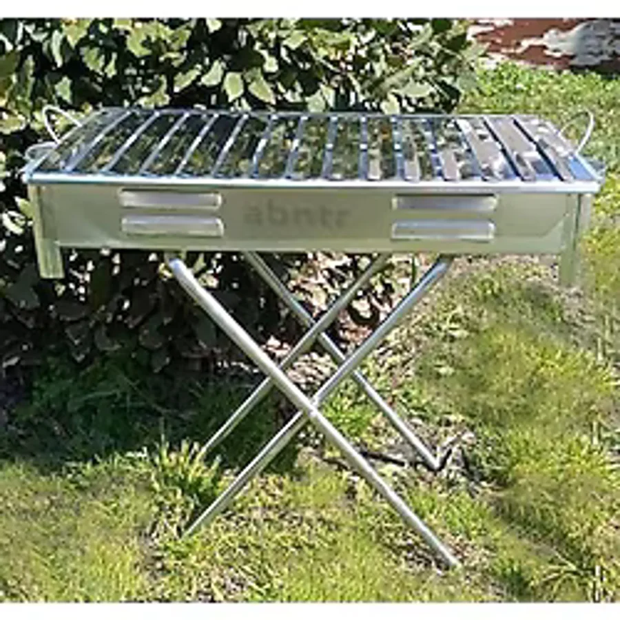 abnturk Ayaklı Büyük Mangal 60 cm Kebapçı Tipi Geniş Oluklu Paslanmaz Galvaniz Gövde Krom Köfteci Izgarası