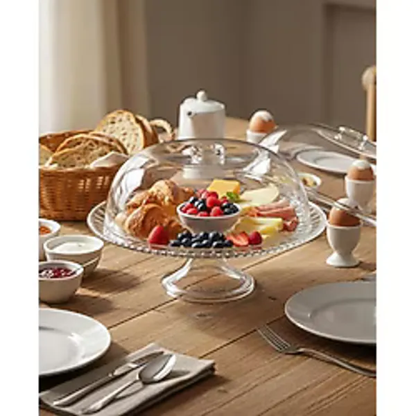 abnturk Kristal Kek Fanusu Tam Korumalı Şeffaf Sunumluk Ayaklı Kek Kurabiye Pasta Fanusu Gıda Standı 27CM - 27 cm