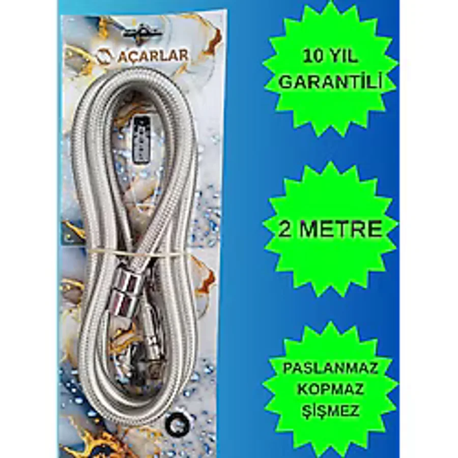 Acarlar 10 Yıl Garantili Paslanmaz Çelik 2 Metre Spiral Duş Başlığı Hortumu