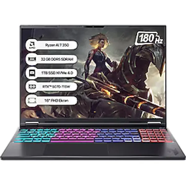 Acer AN16S-61-R4NB NH.QXKEY.002 Ryzen 7 AI 350 32 GB 1 TB SSD RTX5070 16" WQXGA Gaming Laptop