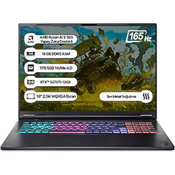 Acer Nitro 18 AI AN18-61-R4RM NH.QYFEY.001 Ryzen AI 9 365 16 GB 1 TB SSD RTX5070TI 18" WQXGA Gaming Laptop
