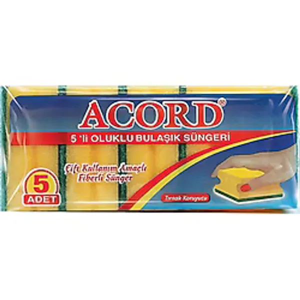 Acord Oluklu Bulaşık Süngeri 5'li Tırnak Koruyucu Yumuşak Yüzey ile Güçlü Temizlik Sağlar