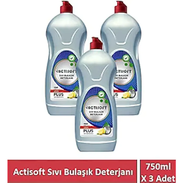 actisoft Yağ Çözücü Plus Sıvı Bulaşık Deterjanı 750 ml X 3 Adet