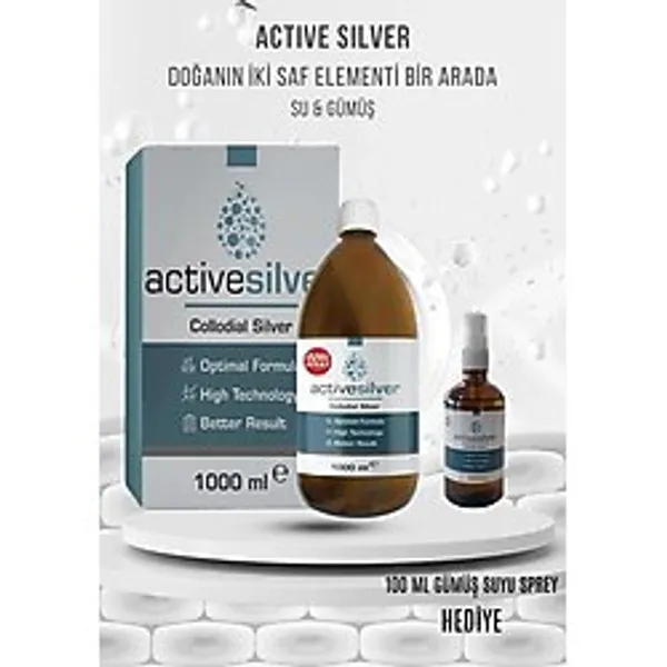ACTİVE SİLVER KOLLOİDAL GÜMÜŞ SUYU 100PPMx 1000ML + 100 MLGümüş Suyu Sprey Bundle