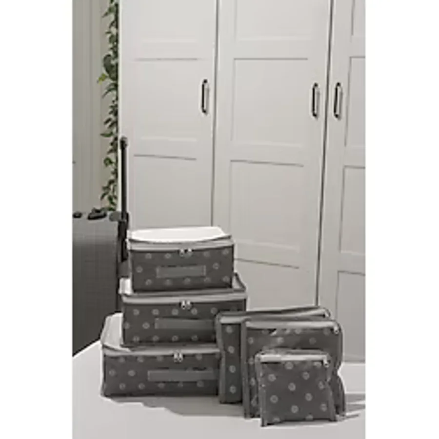 Adarya Home Puantiye Desen Valiz Düzenleyici Bavul İçi Organizer Set 6'lı Antrasit