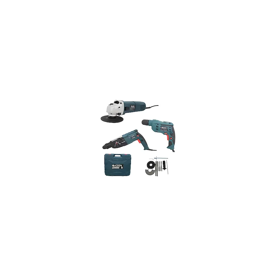 Adden 3 Lü Profesyonel Elektrikli El Aletleri Seti Kırıcı Delici Hilti Darbeli Matkap ve 125 mm Avuç Taşlama Spiral Makinesi Kombo Set