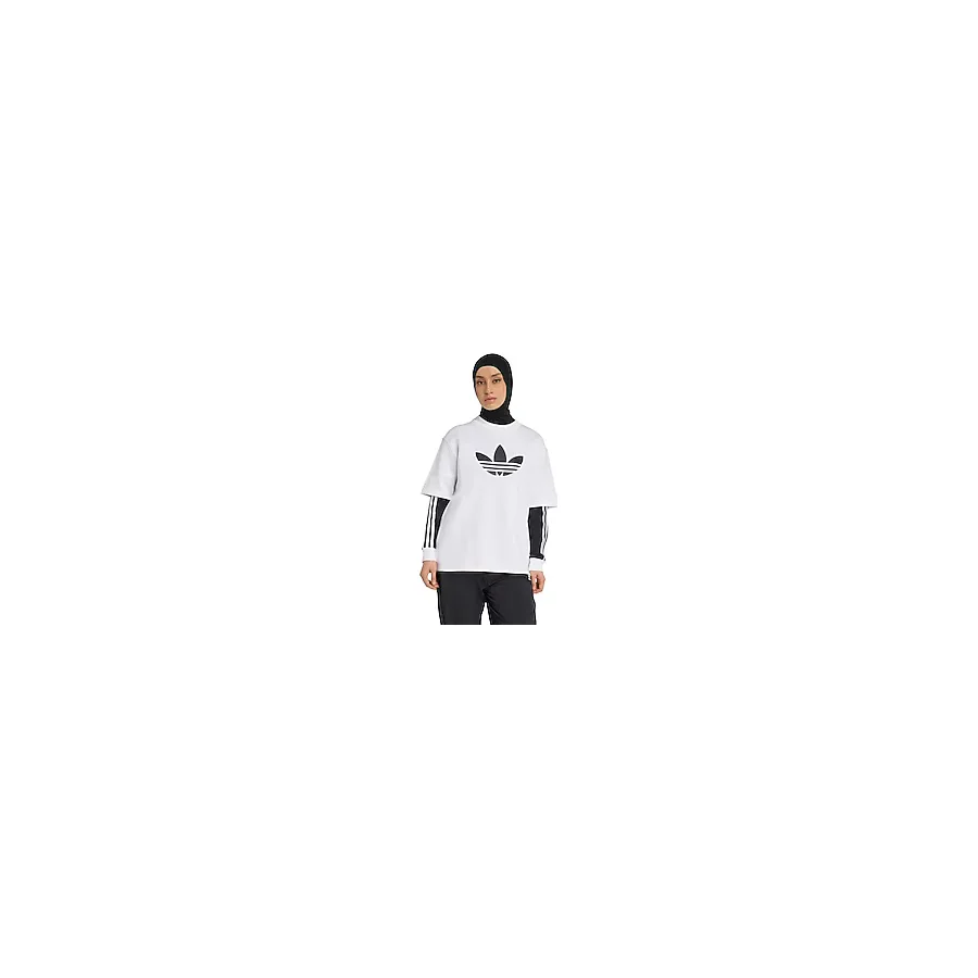 Adidas Adicolor Spacer Oversized Trefoil JV7226 Beyaz Kısa Kollu Kadın Oversize Tişört