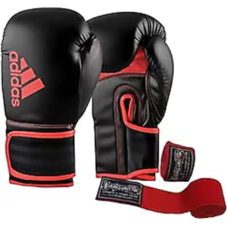 Adidas Hybrid80 Kırmızı-Siyah Boks Eldiveni Ve Dragondo Bandajı Set Seti Kırmızı-Siyah 8 Oz