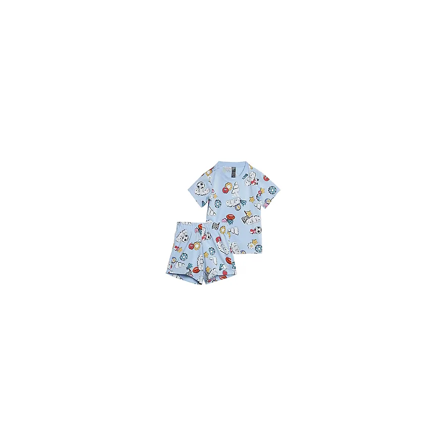 Adidas Seasonal Essentials Fun Allover Print JD0062 Mavi Bebek Şort Tişört Takımı
