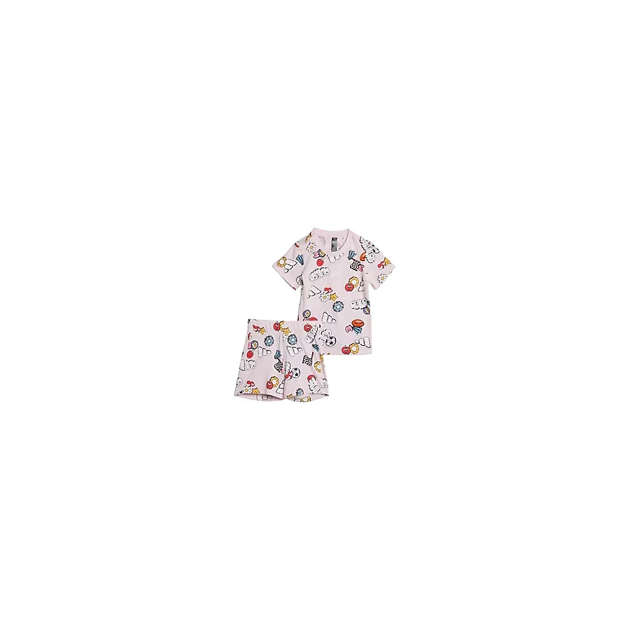 Adidas Seasonal Essentials Fun Allover Print JI6235 Pembe Bebek Şort Tişört Takımı