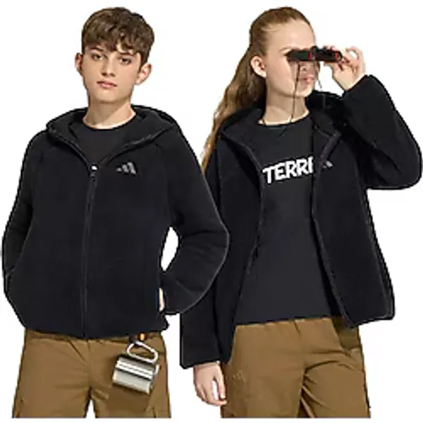 Adidas Terrex Xploric KD8748 Kapüşonlu Tam Fermuarlı Siyah Çocuk Polar