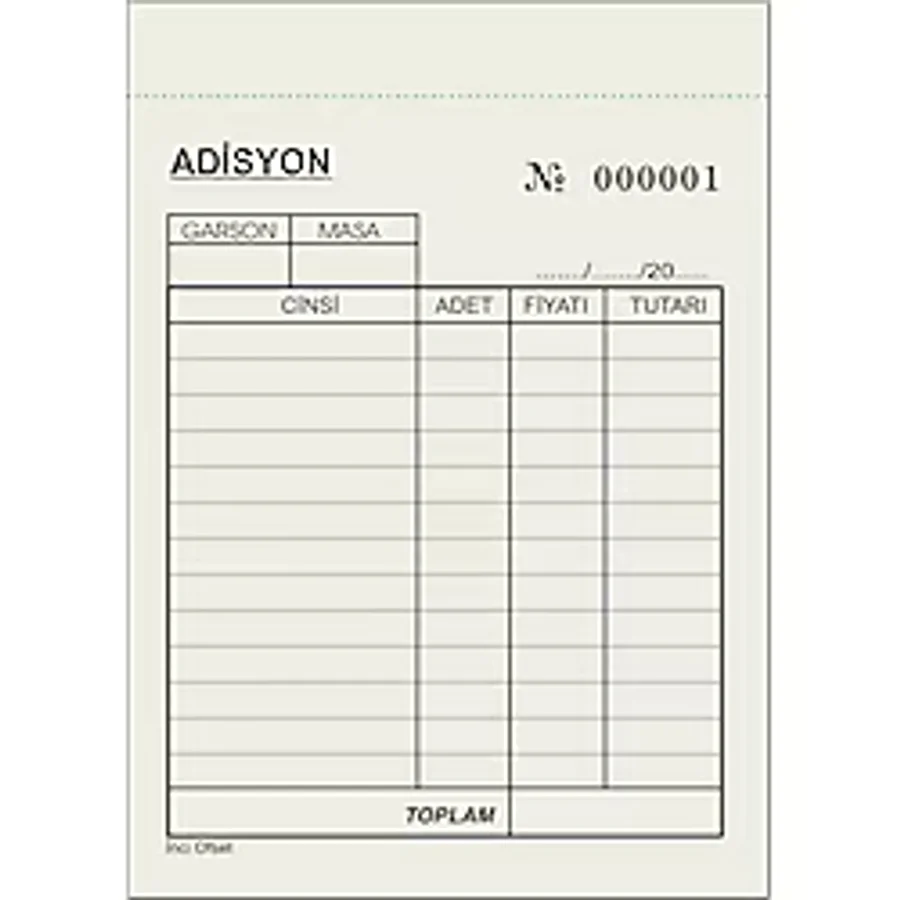 Adisyon Sipariş Fişi A6 Tek Nüsha 10 Cilt