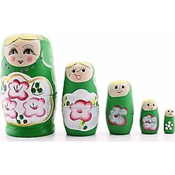 Adm Store Dekoratif Ahşap Tombul Iç Içe Matruşka Bebek Yeşil Set 5li Büyük Boy