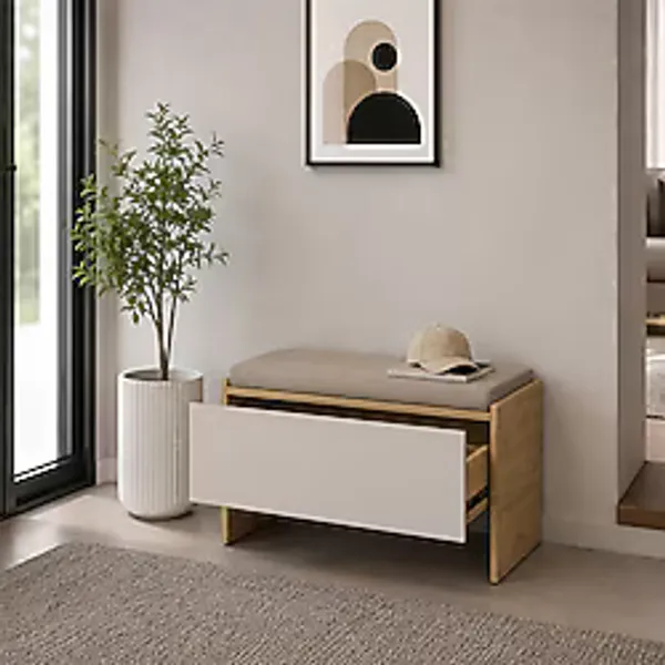 Adore Mobilya Porto Oturaklı Ayakkabılık - Florida Meşe/vizon 72x45x34 Cm