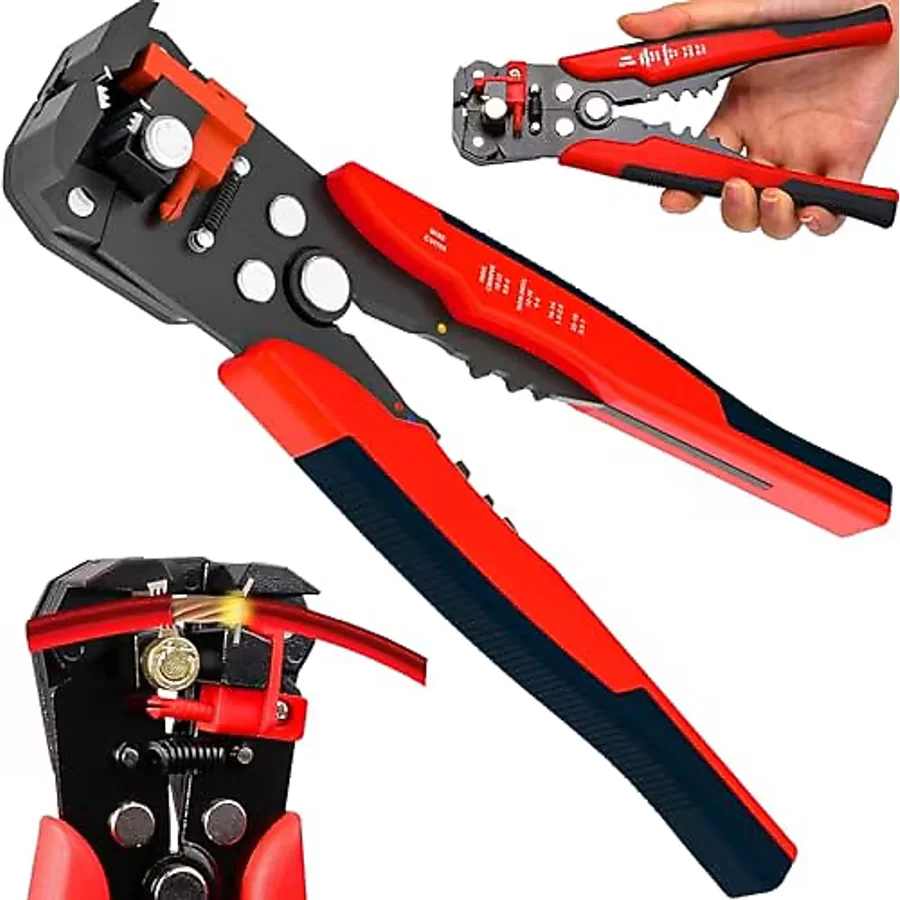 AEE 5'i 1 Arada Otomatik Kablo Soyucu, Kesici, Kıvırıcı ve Pabuç Sıkma Pensesi Automatic Wire Stripper & Crimper - 0.2-6 mm2 Ayarlanabilir Soyma Uzunluğu, Ergonomik Tutma Kolu