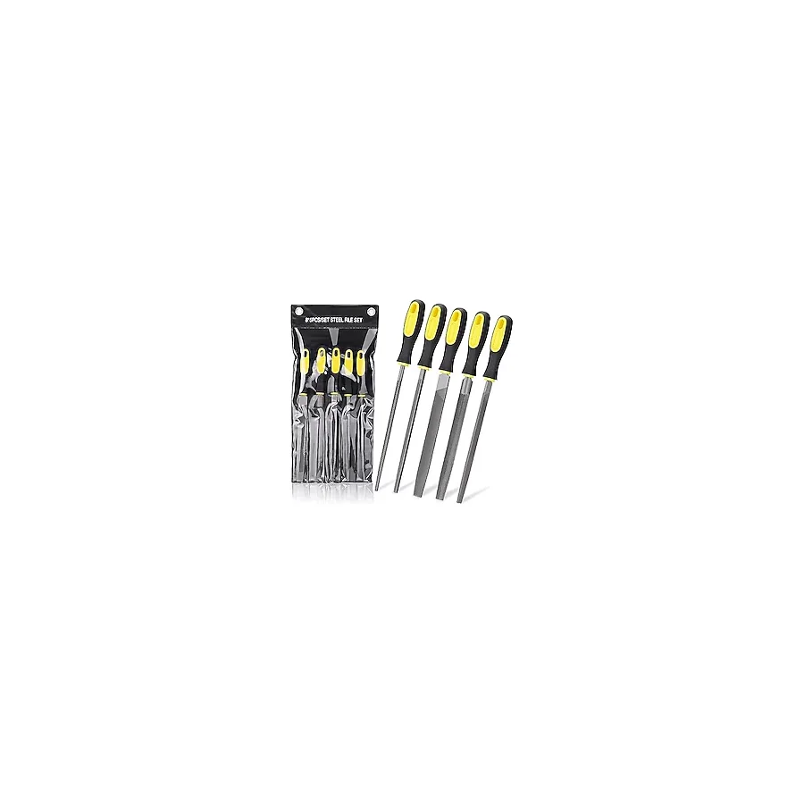 AEE 5 Parça Çelik Premium Eğe Seti - 8'' 33 cm Büyük Boy Çelik Eğe Takımı Balık Sırtı, Üçgen, Kare, Yuvarlak ve Düz Geniş Ergonomik Saplı Dayanıklı Metal Ahşap Zımpara Çantalı Eğe Seti