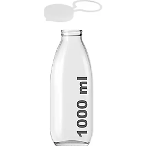 Afracam 1000 ml Şeffaf Sürahi, Karaf, Süt, Ayran, Su, Limonata Şişesi 1000 cc Askılı Kapaklı Cam Şişe 1 Adet