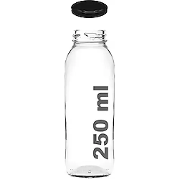 Afracam 250 cc Şeffaf Meyve Suyu, Limonata Şişesi Metal Konserve Kapaklı 250 ml Yuvarlak Cam Şişe 1 Adet