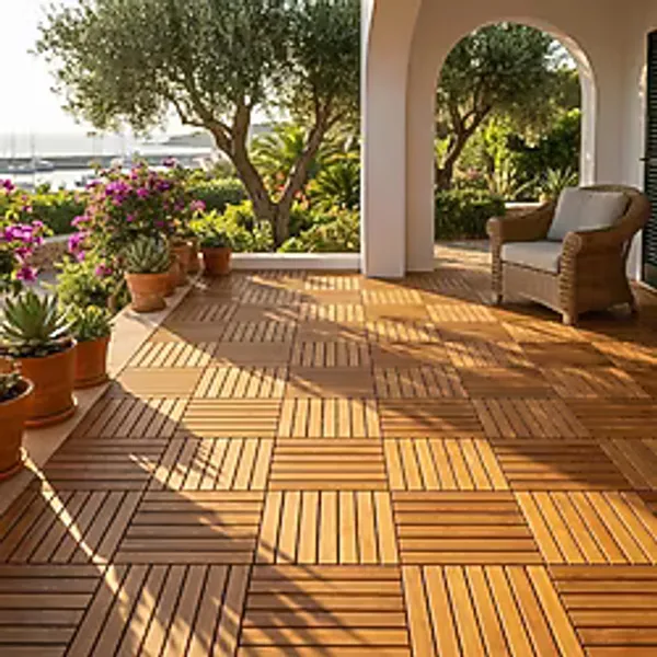 AfroTeak Geçmeli Dış Mekan Ahşap Deck Döşeme 50X50CM Masif Teak Zemin Kaplama Tek Parça