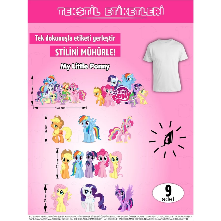Agg Reklam Ütü ile Yapışan Kıyafet Etiketi Pony 9lu Set