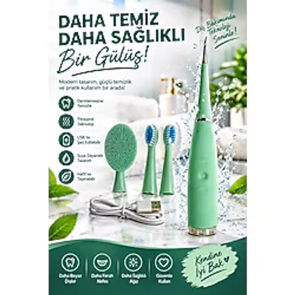 Ağız Bakımı İçin - Diş Fırçası - Diş Taşı Temizleme Cihazı - Dil Temizleyici - Usb Şarjlı - 3 lü Bakım Seti