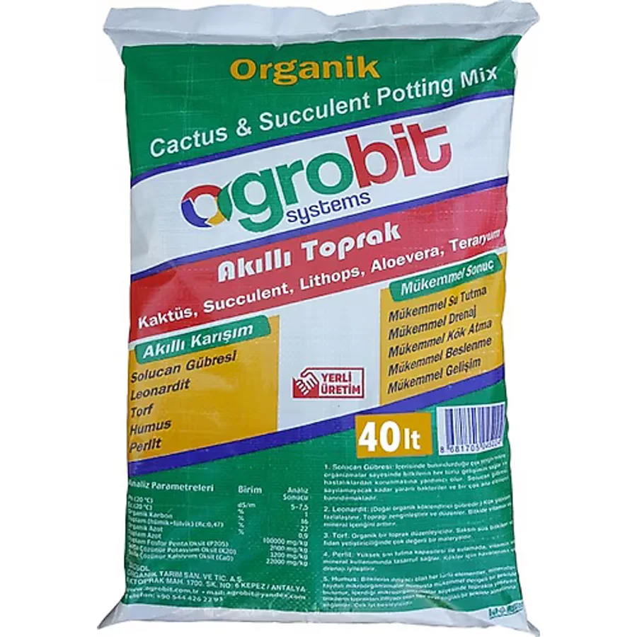 Agrobit Akıllı Toprak 40lt Kaktüs Aloevera Lithops ve Succulent Toprağı Zengin Karışım