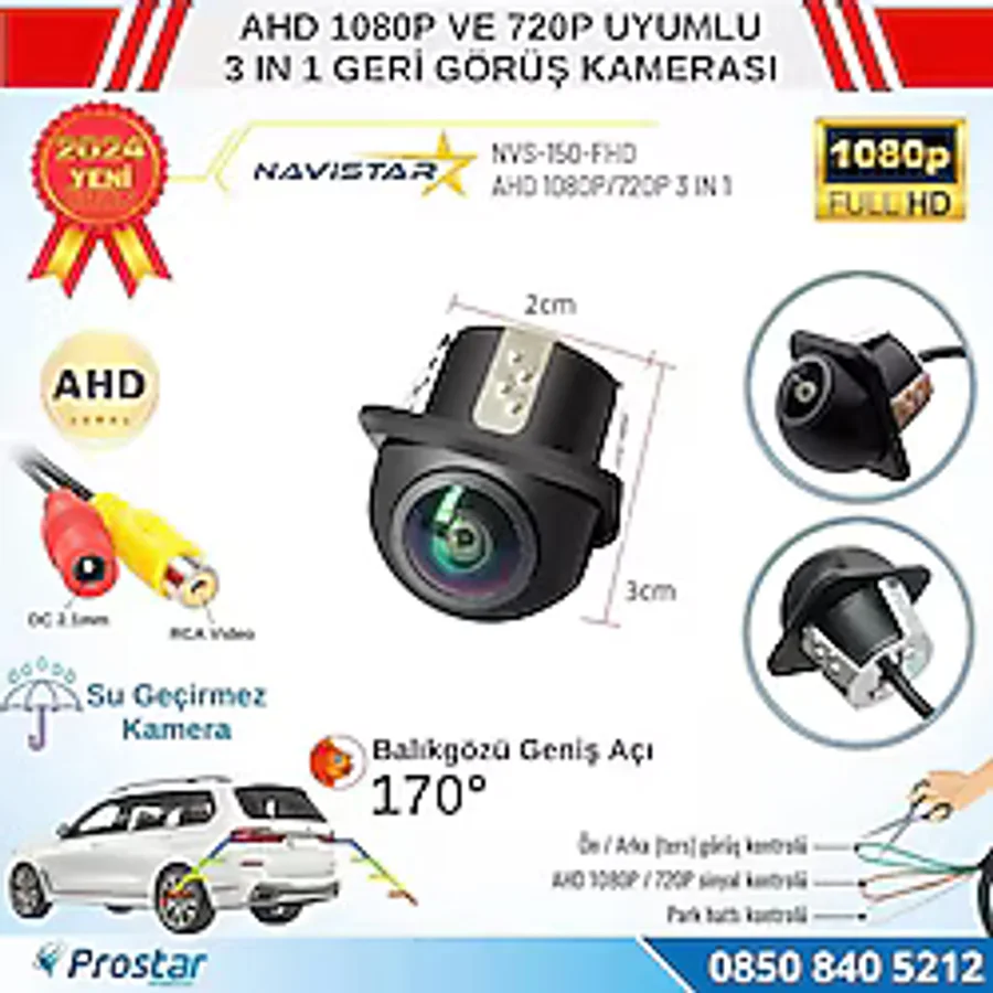 AHD 1080P ve 720P Çevrilebilir 170 Derece Balıkgözü Geniş Açılı Geri Görüş Kamerası