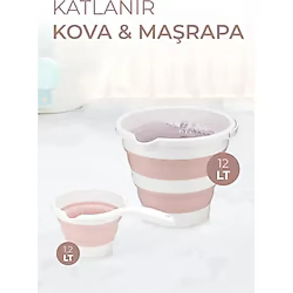 AHİR TİCARET Katlanır Kova Ve Maşrapa Seti Pembe