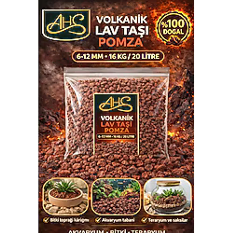 AHS Pomza 6-12mm 16 Kg 20 Litre Lav Taşı Kırığı Kırmızı Akvaryum Teraryum Volkanik Ponza Taşı Cürüf