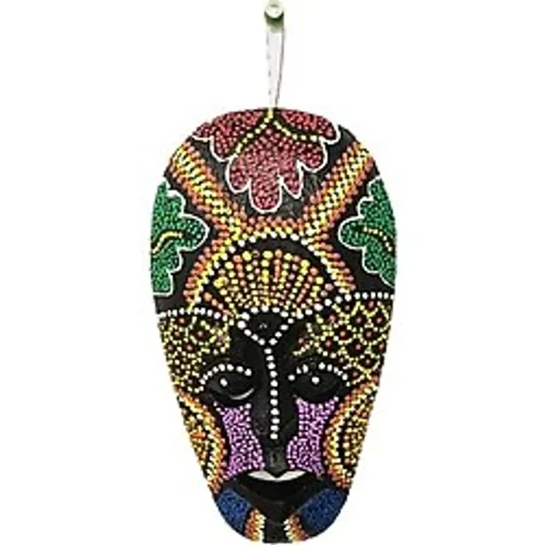 Ahşap Aborjin Mask 20 Cm Renkli Duvar Dekoru Maske