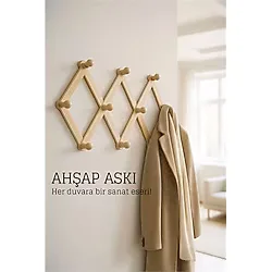 Ahşap Akordeon Duvar Askısı - Dekoratif, Çok Amaçlı, 10 Kancalı Akıllı Askılık