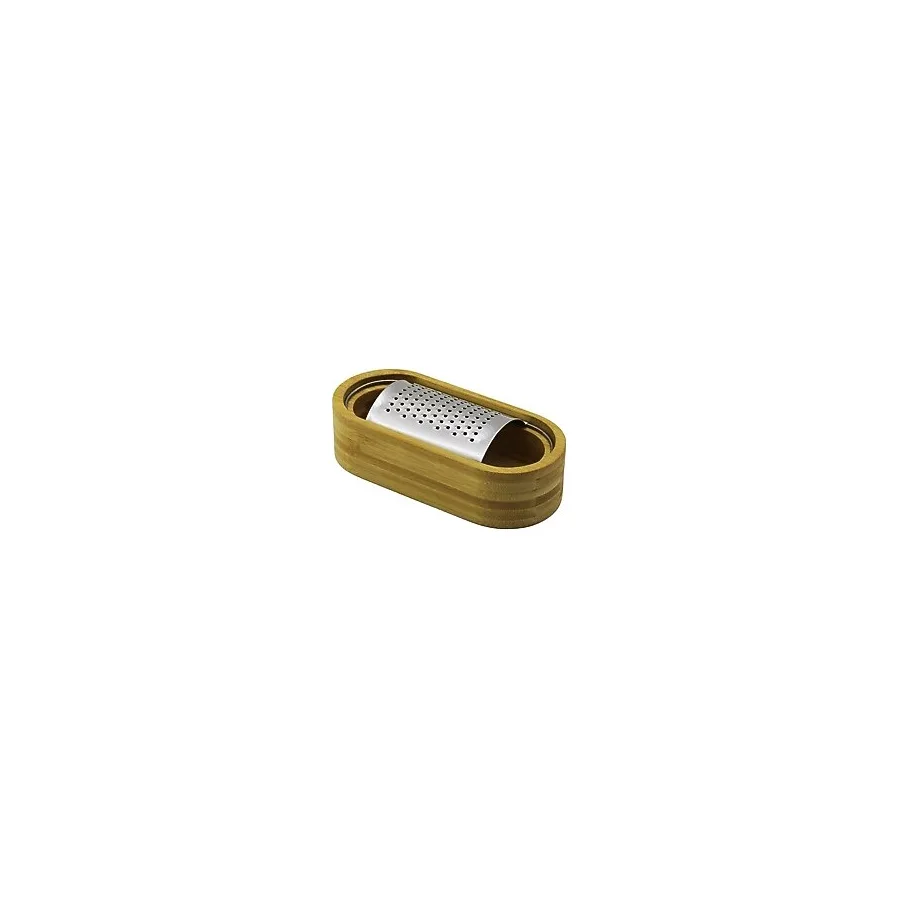Ahşap Bambu Hazneli Yatay - Oval Metal Bombeli Meyve Rendesi 7 x 15.5cm (4604)