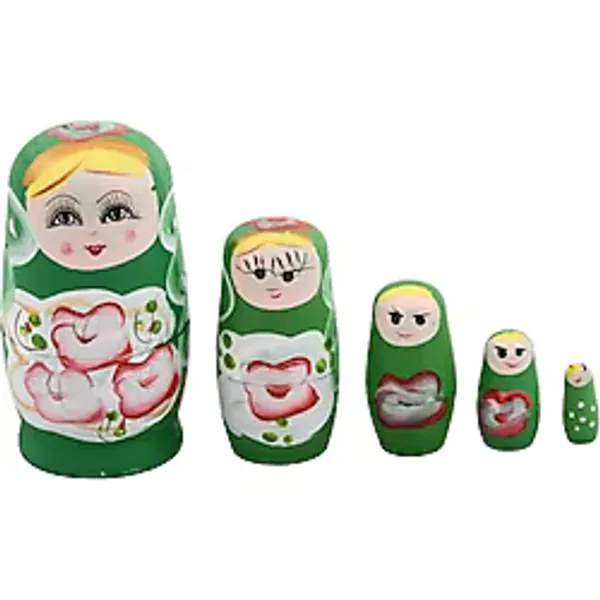 Ahşap Matruşka Bebek 5 Li Set Yeşil No.1
