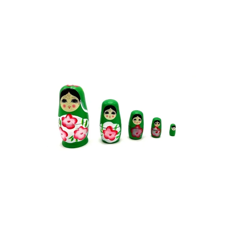 Ahşap Matruşka Bebek 5 li Set Yeşil No.2