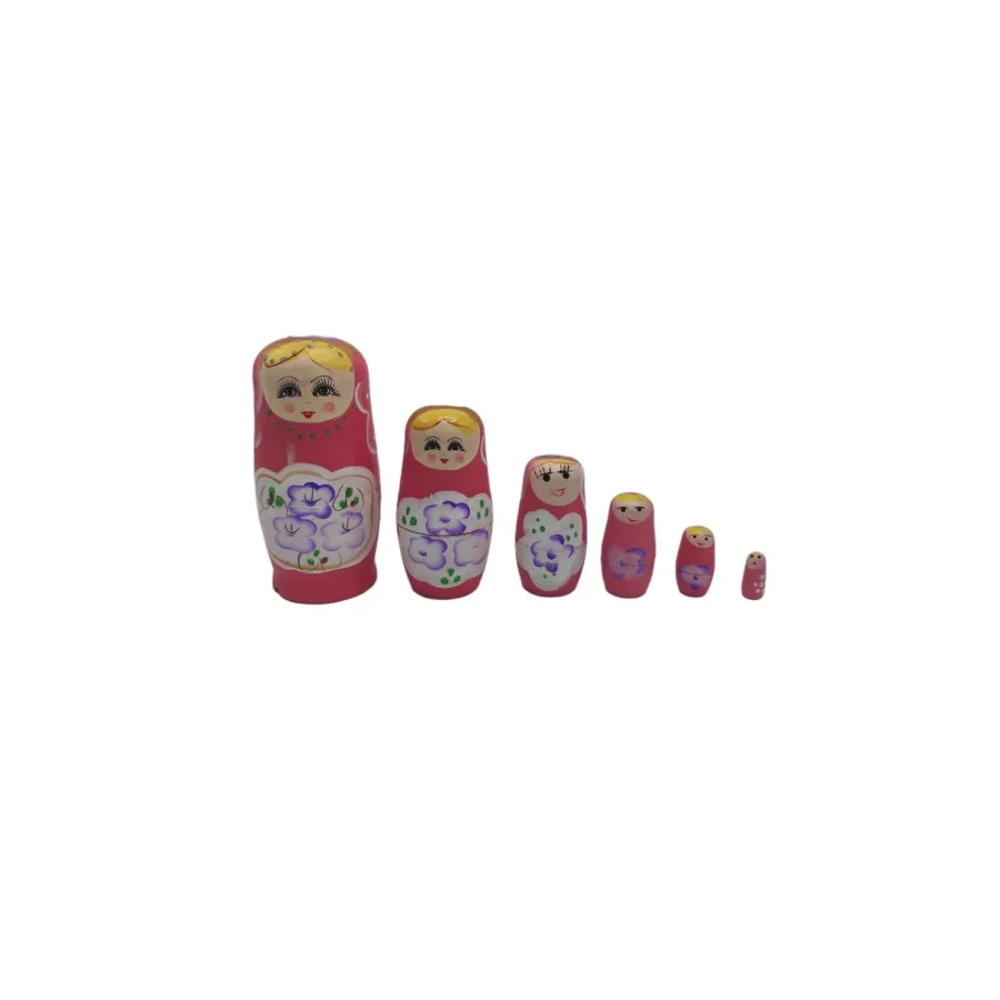 Ahşap Matruşka Bebek 6 lı Set Pembe